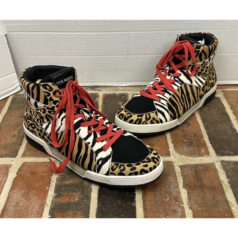 Steve Madden Leopard Zebra Print High Top Sneakers Calf Hair Leather Men's 11